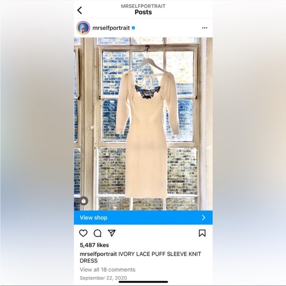 Self Portrait IVORY LACE PUFF SLEEVE KNIT Dress - Picture 2 of 4